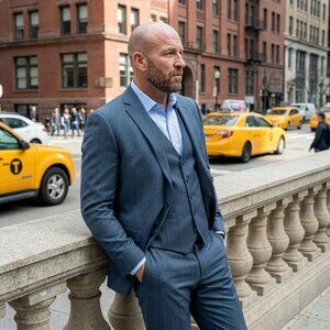 New 2026 Mens 3pc Sharkskin Blue Suit Set, Slim Fit